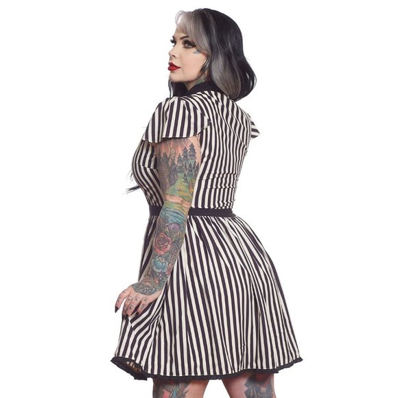 STRIPE LYDIA DRESS CREAM & BLACK - Picture 2 of 6